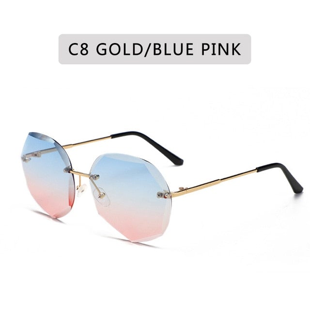 Classic Rimless Alloy Frame Vintage Round Sunglasses