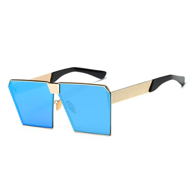 Big Metal Frame Clear Mirror Lens Square Sunglasses