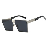 Big Metal Frame Clear Mirror Lens Square Sunglasses