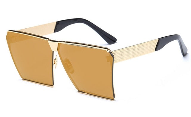 Big Metal Frame Clear Mirror Lens Square Sunglasses