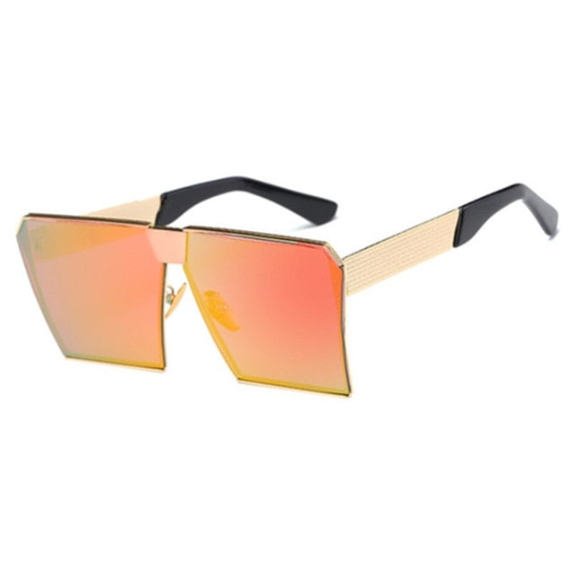 Big Metal Frame Clear Mirror Lens Square Sunglasses