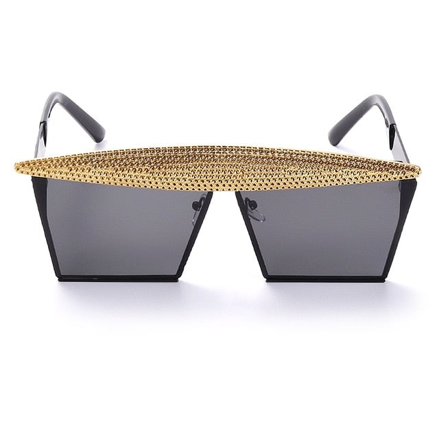 Metal Steampunk Luxury Flat Top Mirror Gradient Square Sunglasses