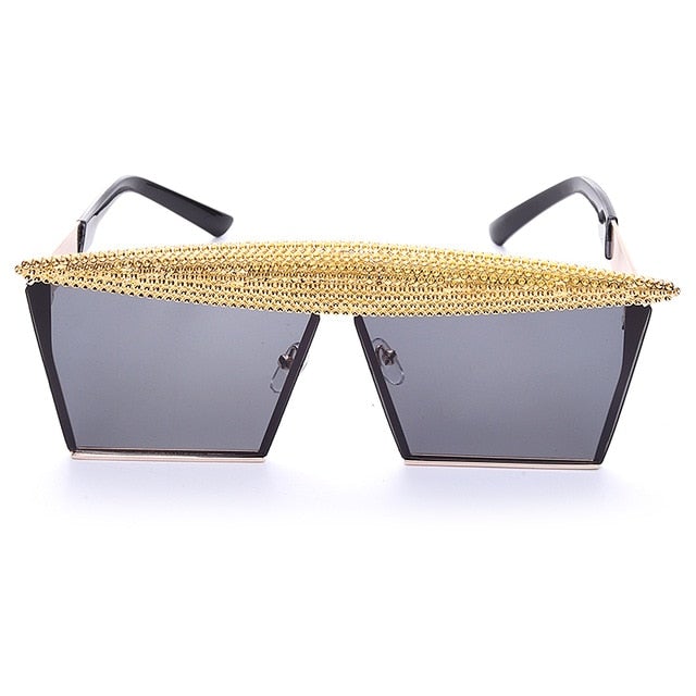 Metal Steampunk Luxury Flat Top Mirror Gradient Square Sunglasses