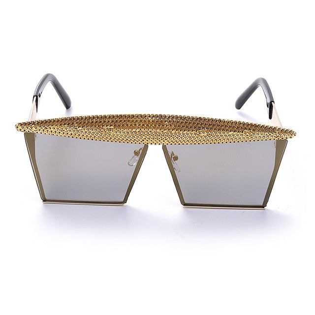 Metal Steampunk Luxury Flat Top Mirror Gradient Square Sunglasses