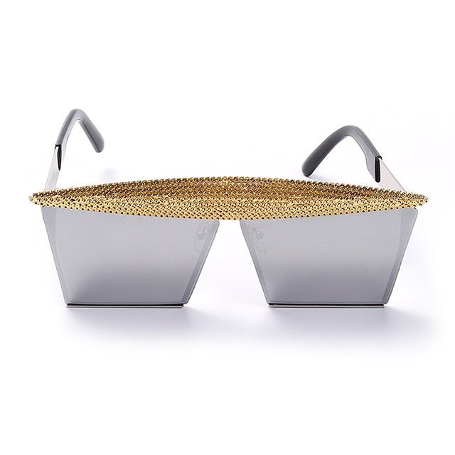 Metal Steampunk Luxury Flat Top Mirror Gradient Square Sunglasses