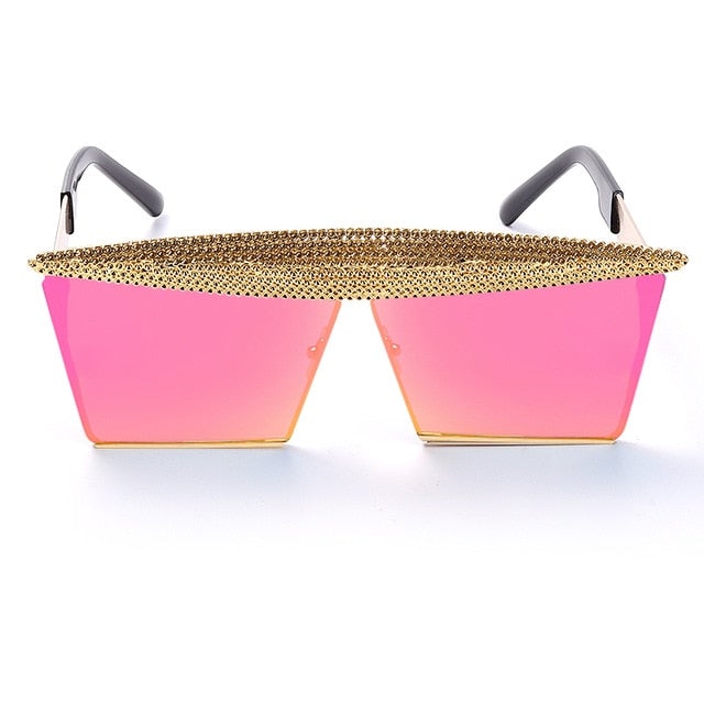 Metal Steampunk Luxury Flat Top Mirror Gradient Square Sunglasses