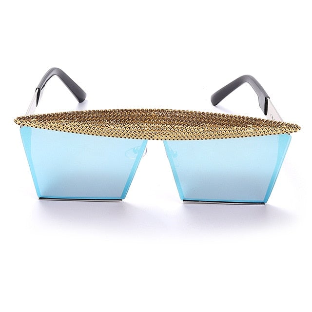 Metal Steampunk Luxury Flat Top Mirror Gradient Square Sunglasses
