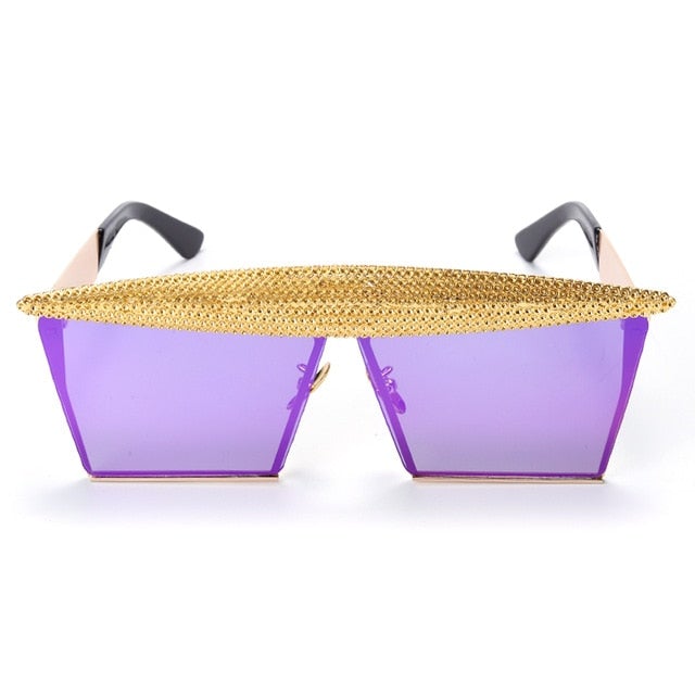 Metal Steampunk Luxury Flat Top Mirror Gradient Square Sunglasses