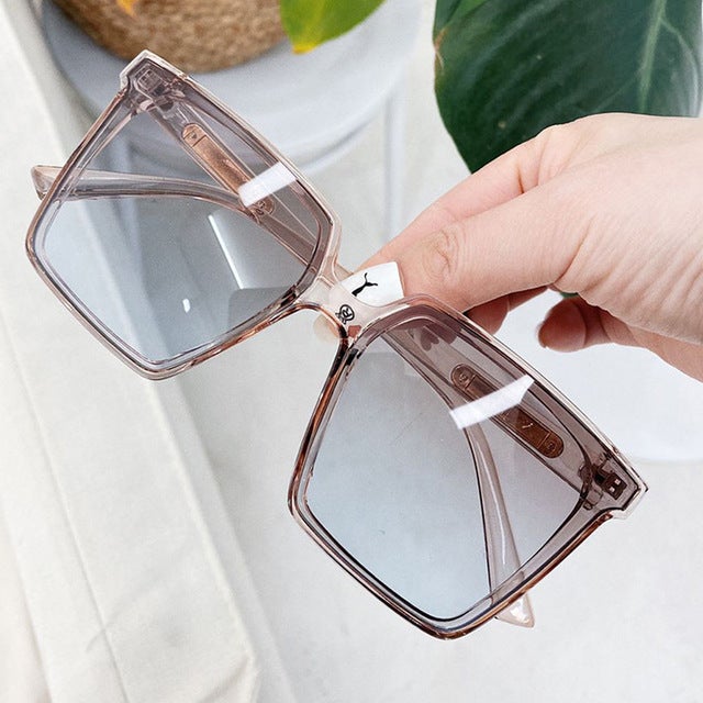 Gradient Lens Oversized Transparent Frame Square Sunglasses