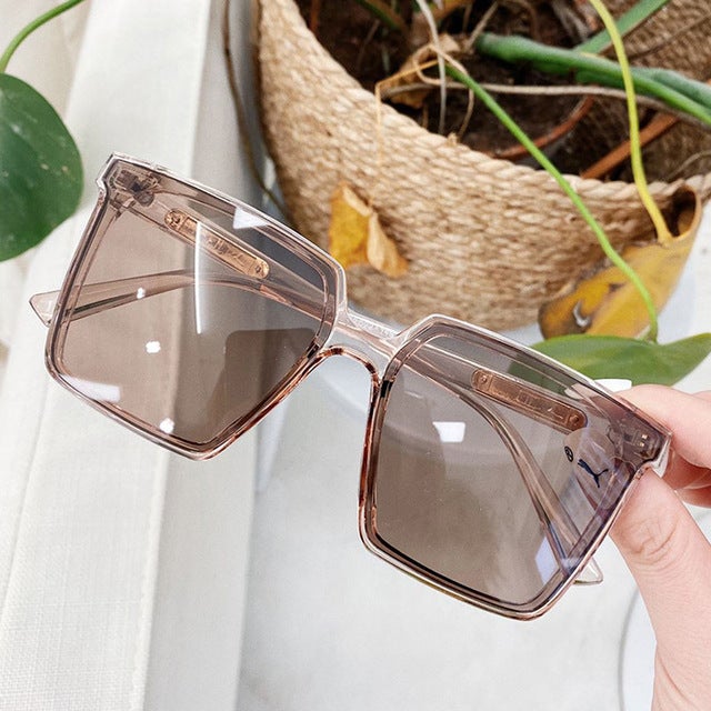 Gradient Lens Oversized Transparent Frame Square Sunglasses