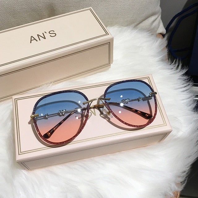 Imitation Rhinestone Gradient Retro Sunglasses