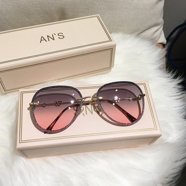 Imitation Rhinestone Gradient Retro Sunglasses