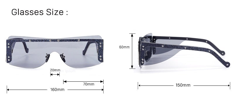 Irregular Mirror Lens Diamond Rivets Rimless Square Sunglasses
