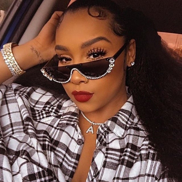 Metal Jewel Frame Trendy Rhonestone Diamond Cat Eye Sunglasses