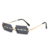 Vintage Razor Blade Design Hollow Steampunk Rimless Square Sunglasses