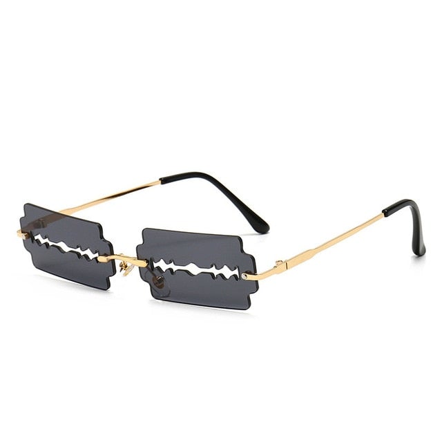 Vintage Razor Blade Design Hollow Steampunk Rimless Square Sunglasses