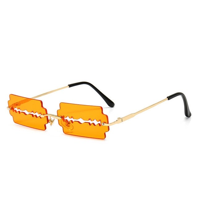 Vintage Razor Blade Design Hollow Steampunk Rimless Square Sunglasses