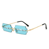 Vintage Razor Blade Design Hollow Steampunk Rimless Square Sunglasses