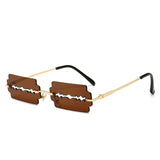Vintage Razor Blade Design Hollow Steampunk Rimless Square Sunglasses
