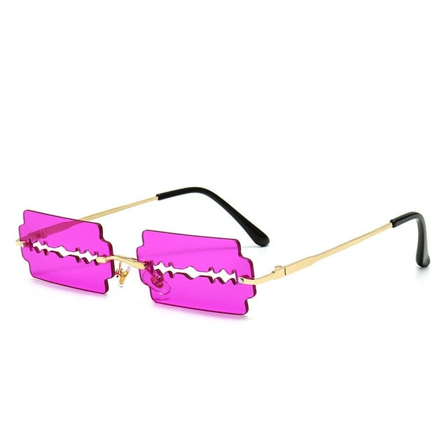 Vintage Razor Blade Design Hollow Steampunk Rimless Square Sunglasses