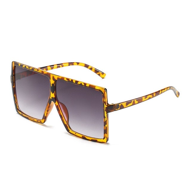Vintage Oversized Gradient Flat Top Square Sunglasses