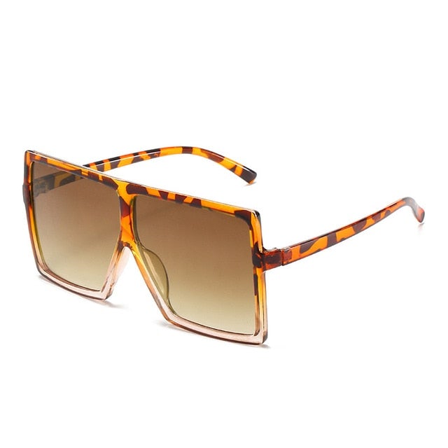 Vintage Oversized Gradient Flat Top Square Sunglasses