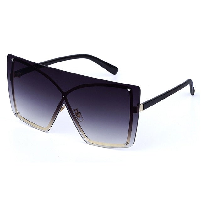 Rimless Oversized Gradient Metal Square Sunglasses