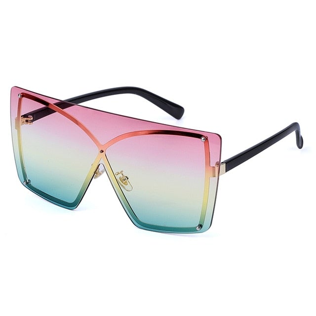 Rimless Oversized Gradient Metal Square Sunglasses