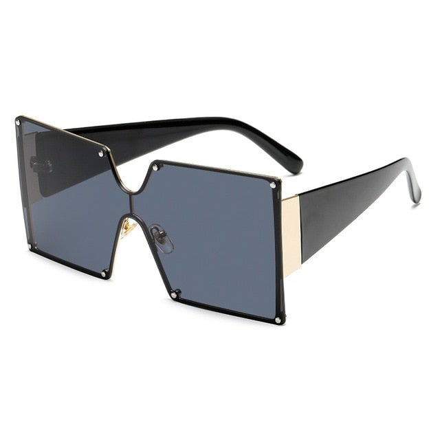Oversized Lens Slim Frame Rivets Details Square Sunglasses