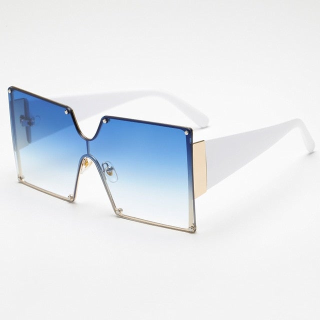 Oversized Lens Slim Frame Rivets Details Square Sunglasses