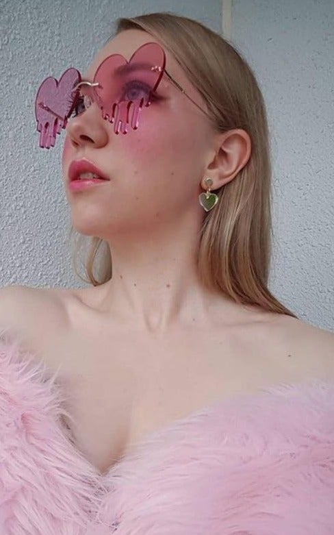Heart Tears Shape Steampunk Mirror Gradient Vintage Rimless Sunglasses
