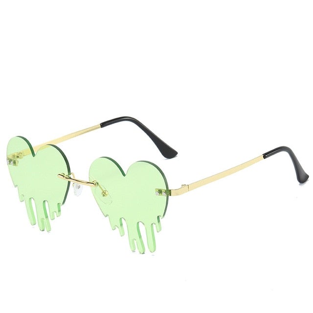 Heart Tears Shape Steampunk Mirror Gradient Vintage Rimless Sunglasses
