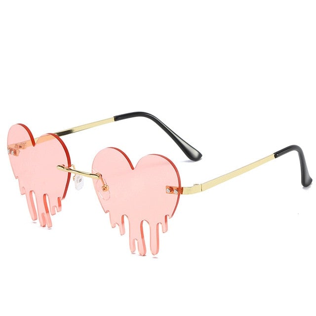 Heart Tears Shape Steampunk Mirror Gradient Vintage Rimless Sunglasses
