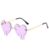 Heart Tears Shape Steampunk Mirror Gradient Vintage Rimless Sunglasses