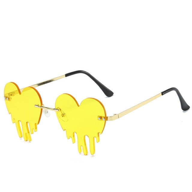 Heart Tears Shape Steampunk Mirror Gradient Vintage Rimless Sunglasses