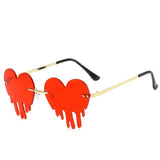 Heart Tears Shape Steampunk Mirror Gradient Vintage Rimless Sunglasses