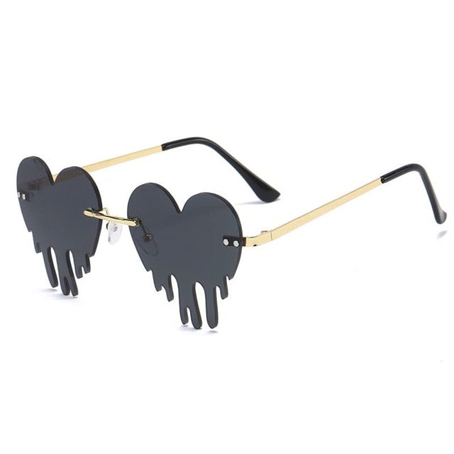 Heart Tears Shape Steampunk Mirror Gradient Vintage Rimless Sunglasses