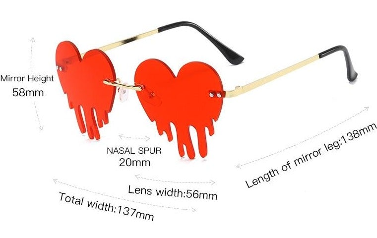 Heart Tears Shape Steampunk Mirror Gradient Vintage Rimless Sunglasses