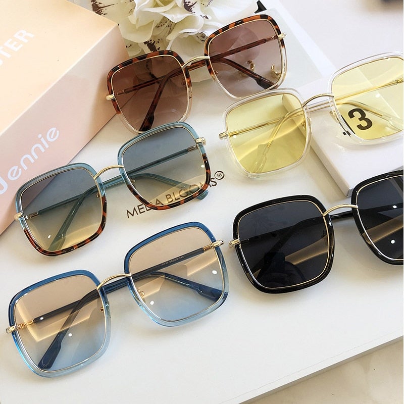 Blue Leopard Square Sunglasses
