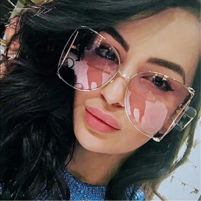 Pearl Legs Oversized Semi-Rimless Half Frame Square Sunglasses