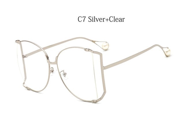 Pearl Legs Oversized Semi-Rimless Half Frame Square Sunglasses
