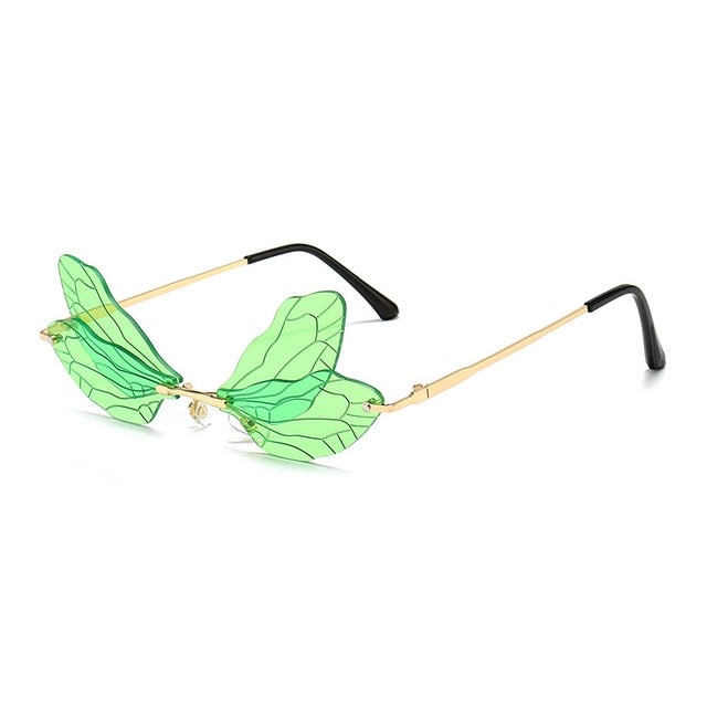 Vintage Clear Ocean Lens Rimless Dragonfly Wing Sunglasses