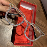 Rhinestone Decoration Vintage Clear Lens Square Eyeglasses