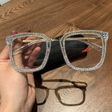Rhinestone Decoration Vintage Clear Lens Square Eyeglasses