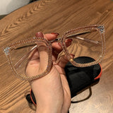 Rhinestone Decoration Vintage Clear Lens Square Eyeglasses