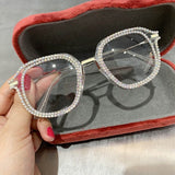 Rhinestone Decoration Vintage Clear Lens Square Eyeglasses