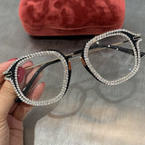 Rhinestone Decoration Vintage Clear Lens Square Eyeglasses