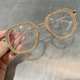 Rhinestone Decoration Vintage Clear Lens Square Eyeglasses
