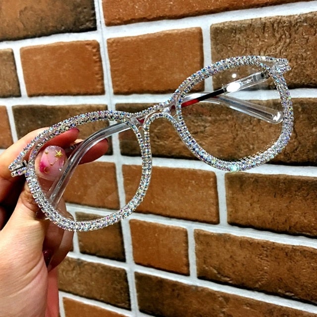 Rhinestone Decoration Vintage Clear Lens Square Eyeglasses