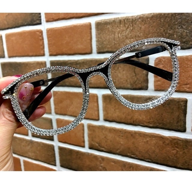 Rhinestone Decoration Vintage Clear Lens Square Eyeglasses